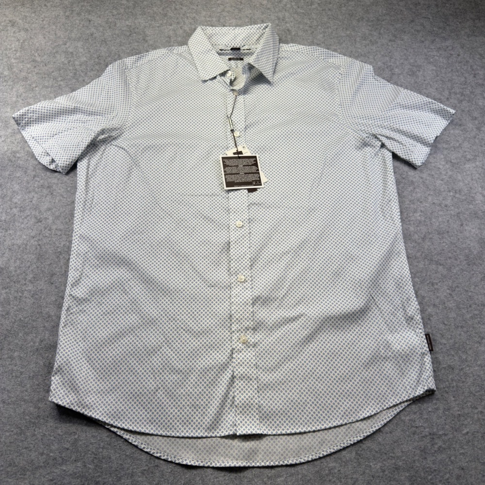 Michael Kors Button Down Shirt Mens M White Blue New Classic Fit Short Sleeve